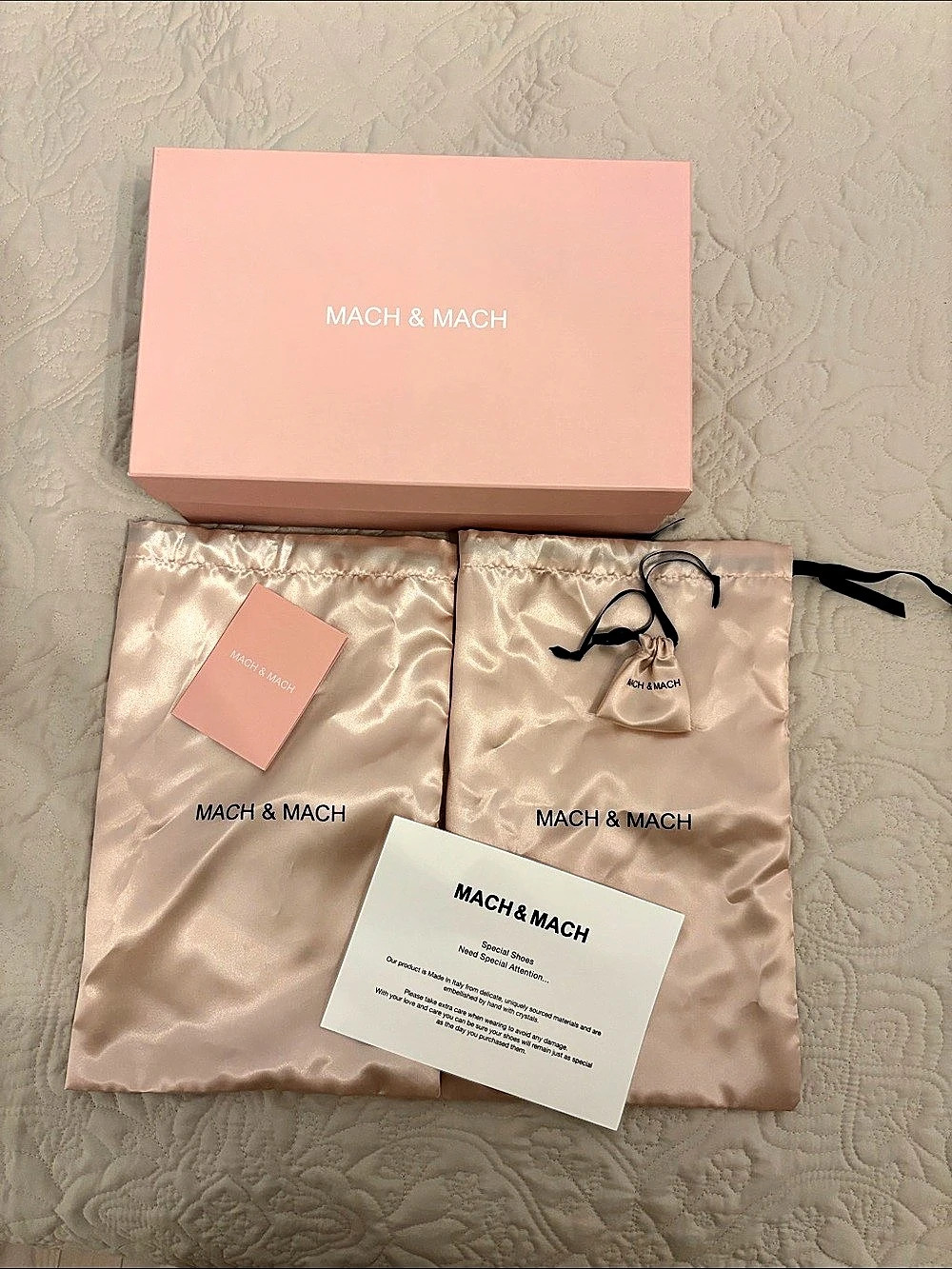 Authentic Mach & Mach Designer Empty Shoe Box, 2 Dust Bags & Replacement Pouch